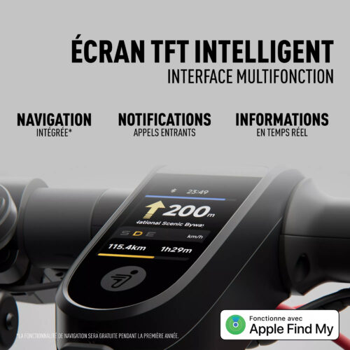 Écran TFT intelligent de la Segway Ninebot F3 affichant navigation, notifications et informations en temps réel