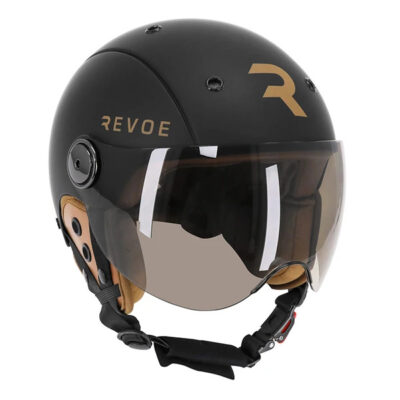 Casque Revoe Karm noir mat, vue avant avec visière teintée abaissée