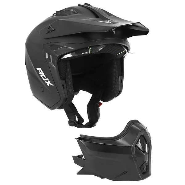 CASQUE ADX AT700 NOIR MAT 2 Casque ADX AT700 noir mat, vue trois-quarts avec mentonnière/masque amovible détaché