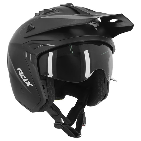 CASQUE ADX AT700 NOIR MAT 3 Casque ADX AT700 noir mat, vue avant avec visière abaissée sans mentonniere