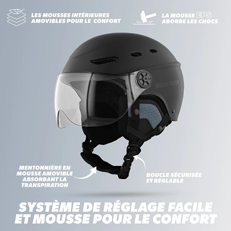 CASQUE URBAN MOOV VISOR 6 Mousses intérieures amovibles et mentonnière du casque Urban Moov Visor noir