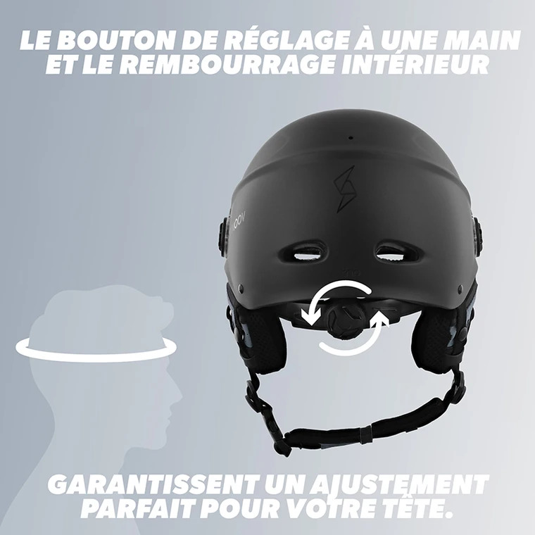CASQUE URBAN MOOV VISOR 7 Casque Urban Moov Visor noir, vue arrière avec molette de réglage à une main et rembourrage intérieur
