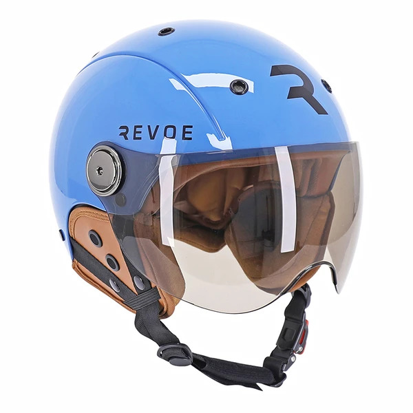 CASQUE REVOE KARM 3 Casque Revoe Karm bleu brillant, vue avant avec visière teintée abaissée