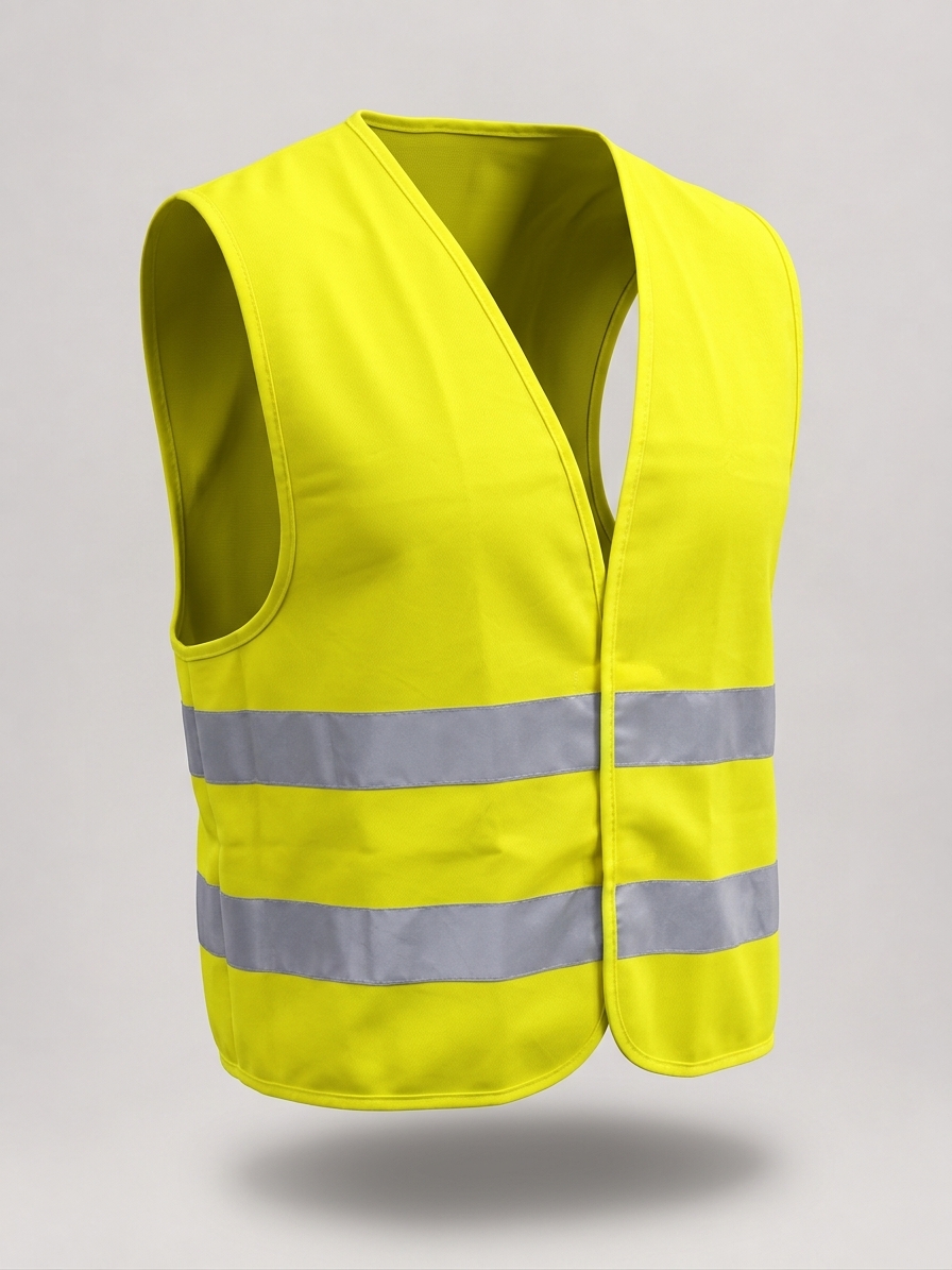 Gilet haute visibilité 1 Gilet haute visibilité jaune avec deux bandes réfléchissantes, vue de face