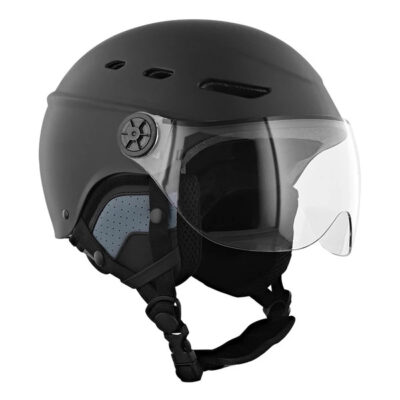 Casque Urban Moov Visor noir, vue de profil avec visière, packshot fond blanc